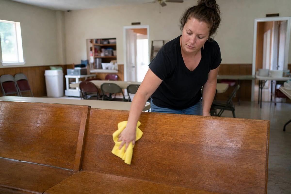 Church cleaning in a Dallas, Oregon sanctuary