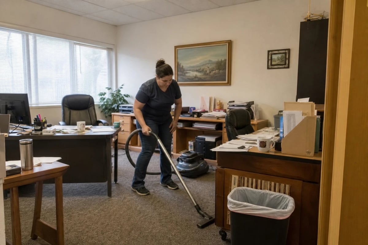Commercial cleaning team servicing a Dallas, Oregon office